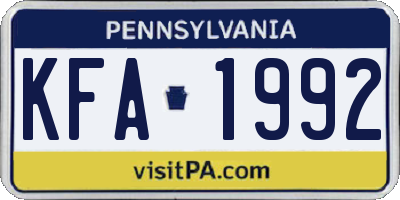 PA license plate KFA1992