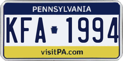 PA license plate KFA1994