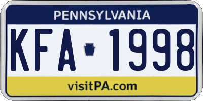 PA license plate KFA1998