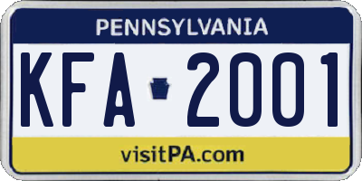 PA license plate KFA2001