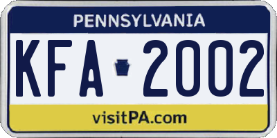 PA license plate KFA2002