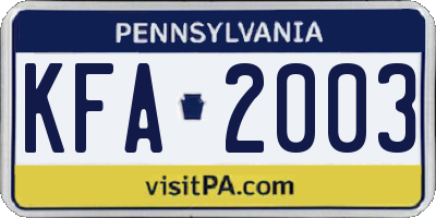 PA license plate KFA2003