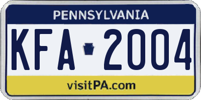 PA license plate KFA2004