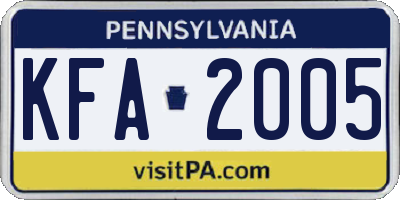 PA license plate KFA2005
