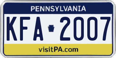 PA license plate KFA2007