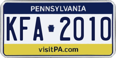 PA license plate KFA2010