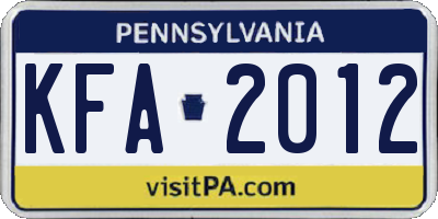PA license plate KFA2012