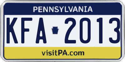 PA license plate KFA2013