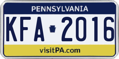 PA license plate KFA2016