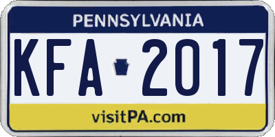 PA license plate KFA2017