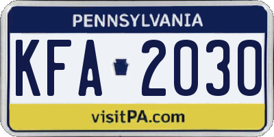PA license plate KFA2030