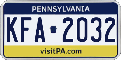 PA license plate KFA2032