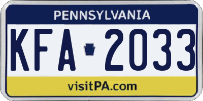 PA license plate KFA2033