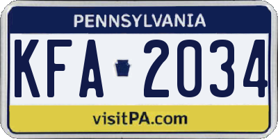 PA license plate KFA2034
