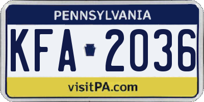 PA license plate KFA2036