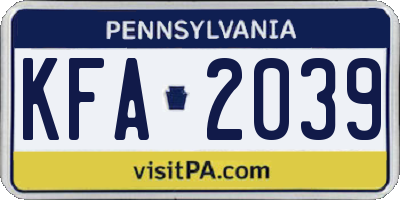 PA license plate KFA2039