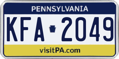 PA license plate KFA2049