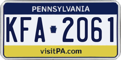 PA license plate KFA2061