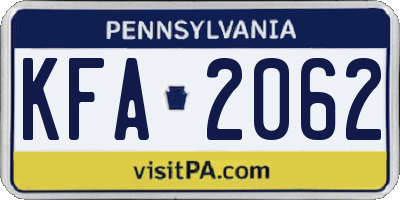 PA license plate KFA2062