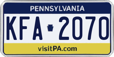 PA license plate KFA2070