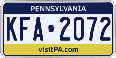 PA license plate KFA2072