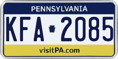 PA license plate KFA2085