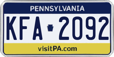 PA license plate KFA2092