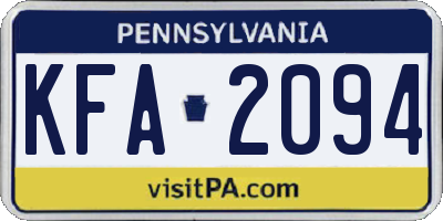 PA license plate KFA2094