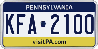 PA license plate KFA2100