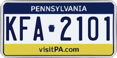 PA license plate KFA2101