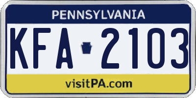 PA license plate KFA2103