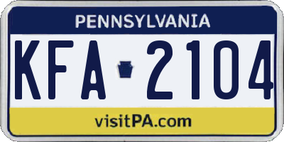 PA license plate KFA2104