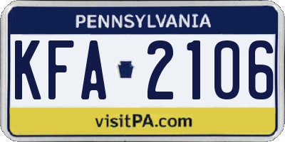 PA license plate KFA2106
