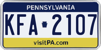 PA license plate KFA2107