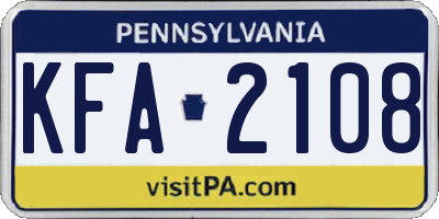 PA license plate KFA2108