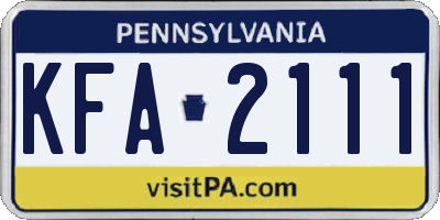 PA license plate KFA2111