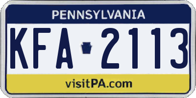 PA license plate KFA2113