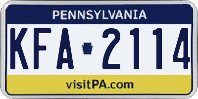 PA license plate KFA2114