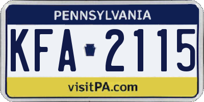 PA license plate KFA2115