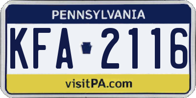 PA license plate KFA2116