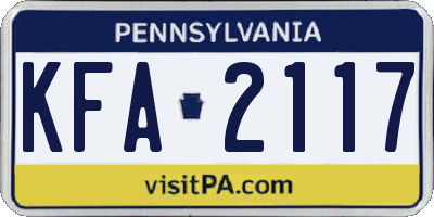 PA license plate KFA2117