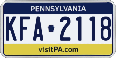 PA license plate KFA2118
