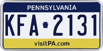 PA license plate KFA2131