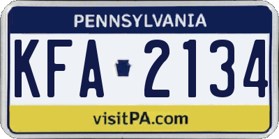 PA license plate KFA2134