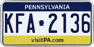 PA license plate KFA2136