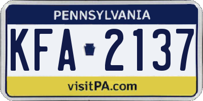 PA license plate KFA2137
