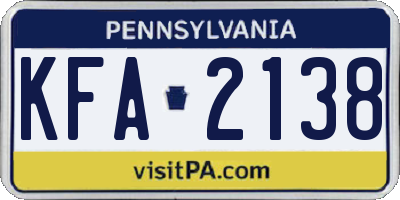 PA license plate KFA2138