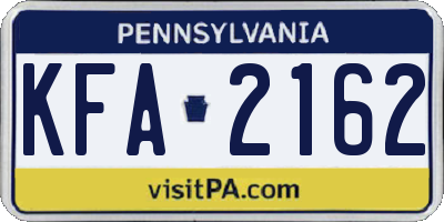 PA license plate KFA2162