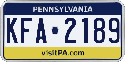PA license plate KFA2189
