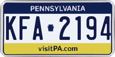 PA license plate KFA2194